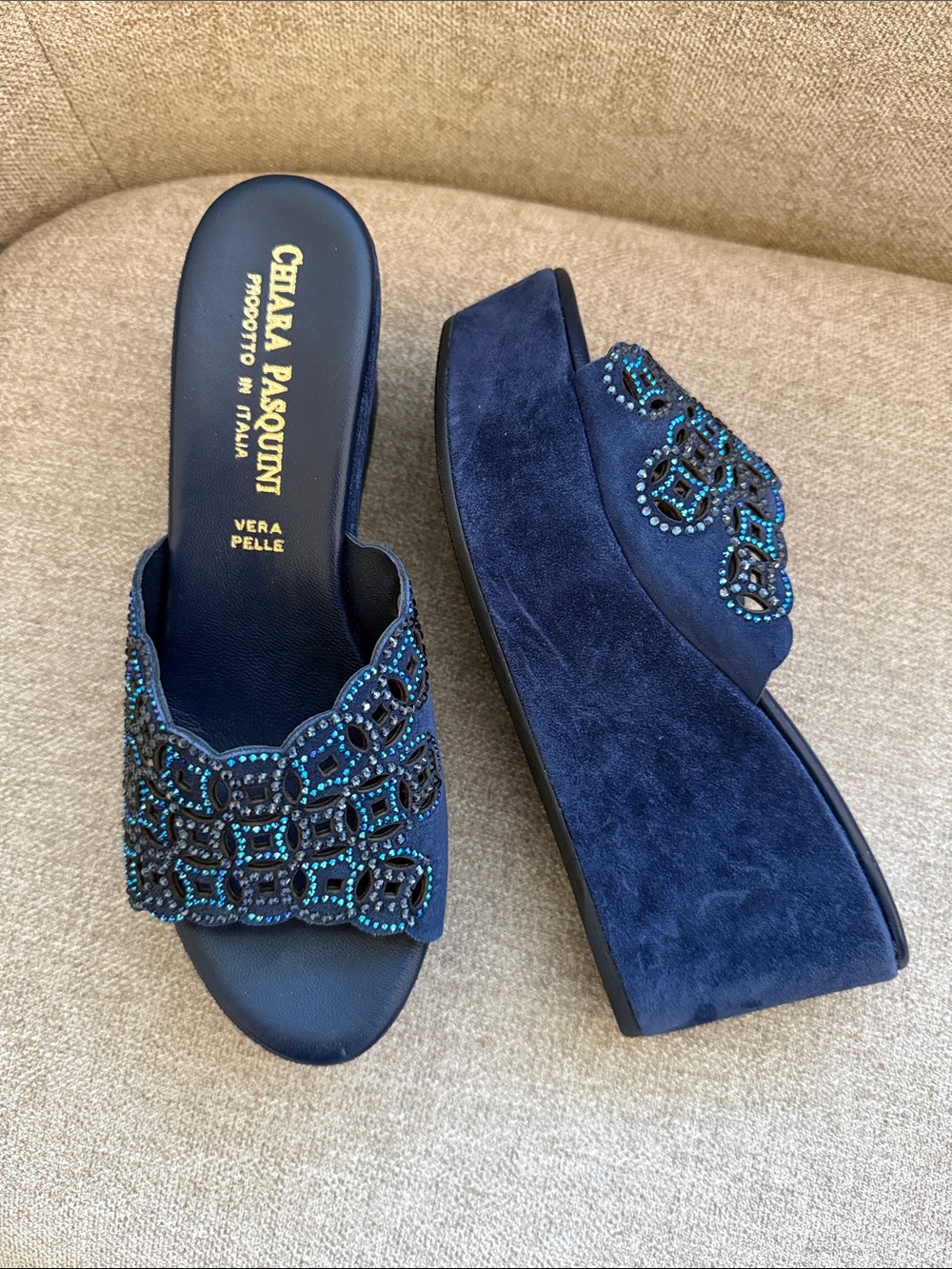 Anthropologie Navy Beaded Mule Slides